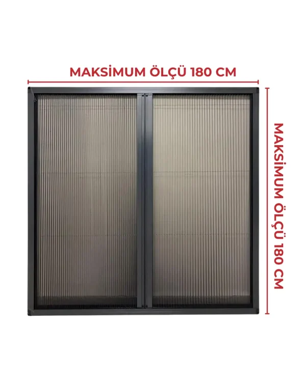 Cam Balkon DUBLE Kasalı Akordeon Sineklik Antrasit (Max 180x180)