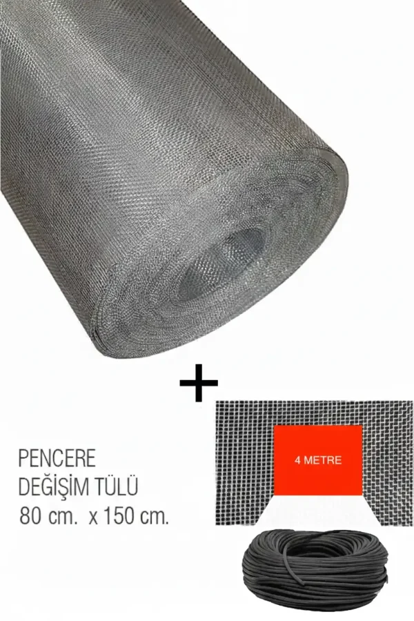 Pencere Sineklik Fiberglass Değişim Tülü 80x150 & 4m Sineklik Fitili