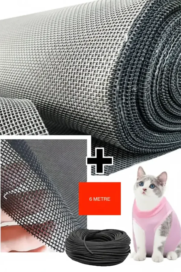 Yırtılmaz Kapı Kedi Tülü (Ped Tül) (En: 100 cm x Boy:230 cm) & + 6m Fitil