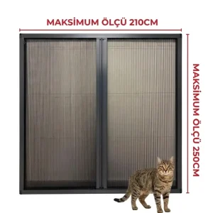 KEDİ Tüllü DUBLE Akordeon Kapı Sineklik Antrasit