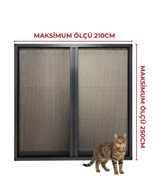 KEDİ Tüllü DUBLE Akordeon Kapı Sineklik Antrasit