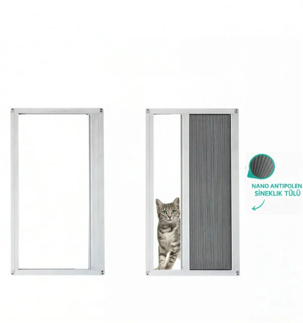 KEDİ Tüllü Akordeon Kapı Sineklik Beyaz