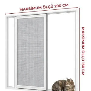 Sürme Kedi Tüllü Pencere Sineklik Beyaz (Max 290x150)