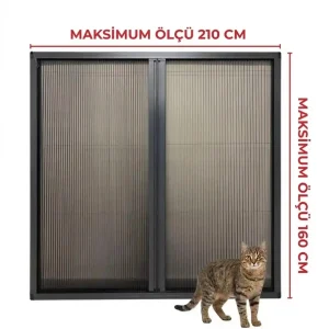 KEDİ Tüllü DUBLE Akordeon Pencere Sineklik Antrasit