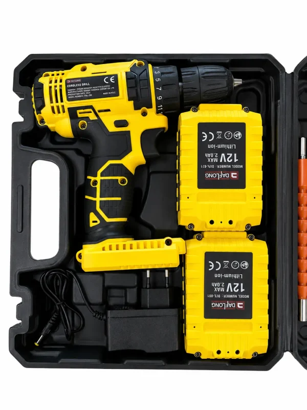 12V Çift Akülü Hızlı Şarjlı Matkap ve Vidalama Seti - Esnek Mil ve Çantalı Tam Donanım